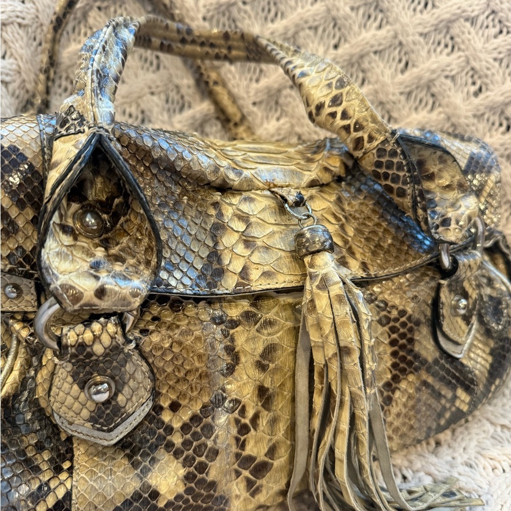 Ghibli Genuine Python Skin Handbag Italian Designer Tan - Picture 2 of 16